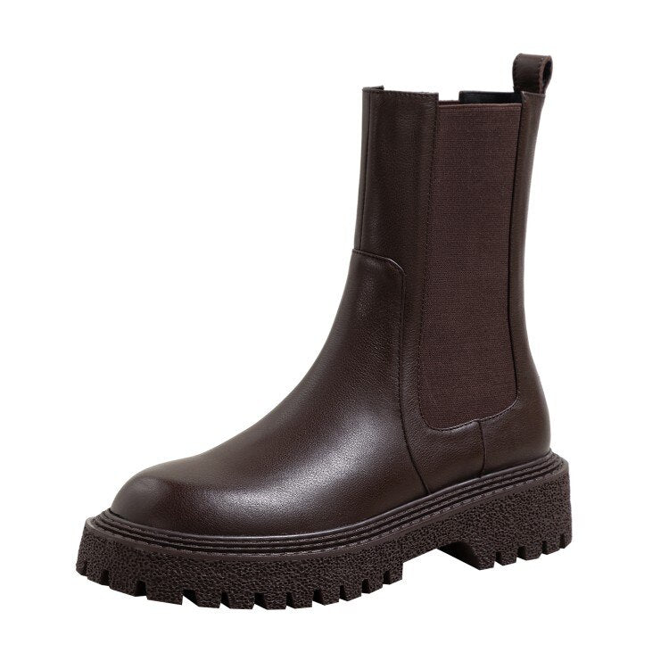 deanwangkt Autumn Shoes     Fall/Winter Shoes Women Leather Ankle Boots Women Round Toe Chunky Heel Women Shoes Solid Chelsea Boots Casual Women Boots - Deanwangkt
