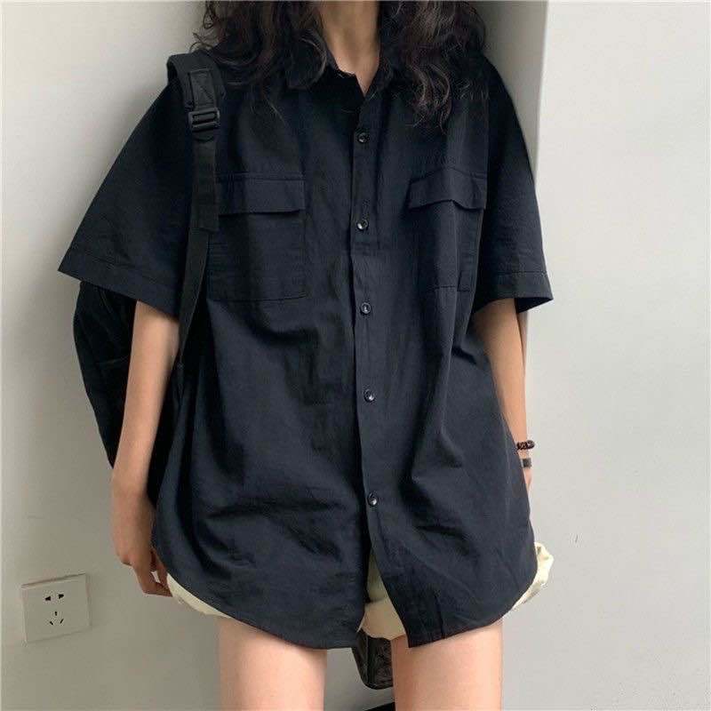 deanwangkt  Short Sleeve Shirt Women White Turn Down Collar Basic Casual Teen Gril Student Oversize Shirt Women Loose Blouse - Deanwangkt