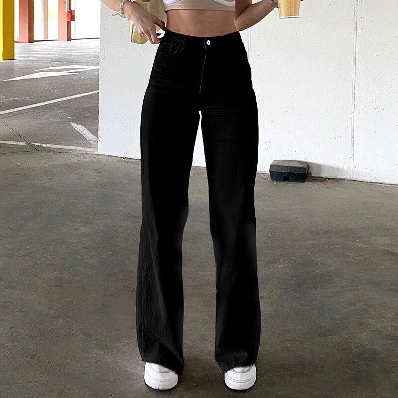 deanwangkt Low Waist Straight Pants Women Casual Trousers Wide Leg Pants Solid Slim Trousers Women Stretch Jeans Fashion Pantalones - Deanwangkt