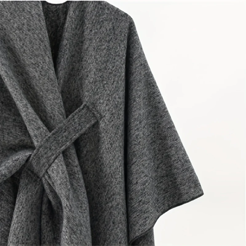 Women's Solid Color Cross Cardigan Poncho Imitation Cashmere Thickened Soft Warm Large Shawl Autumn Winter Windproof Blanket Shawl - Deanwangkt