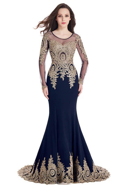 Ship Today Real Photo Elegant Blue Mermaid Prom Dresses Long Sleeves Backless Engagement Robe Birthday Gift Women Robe de soiree - Deanwangkt