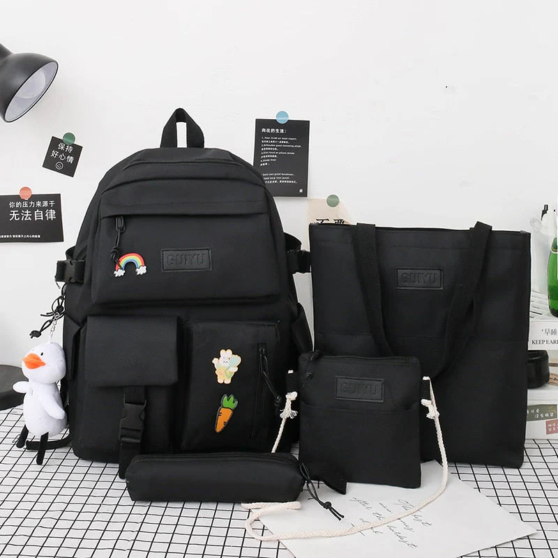 deanwangkt 4-piece Set Of Harajuku Style Fashion Women's Backpack Canvas Waterproof School Backpacks Large-capacity All-match Travel Bag - Deanwangkt