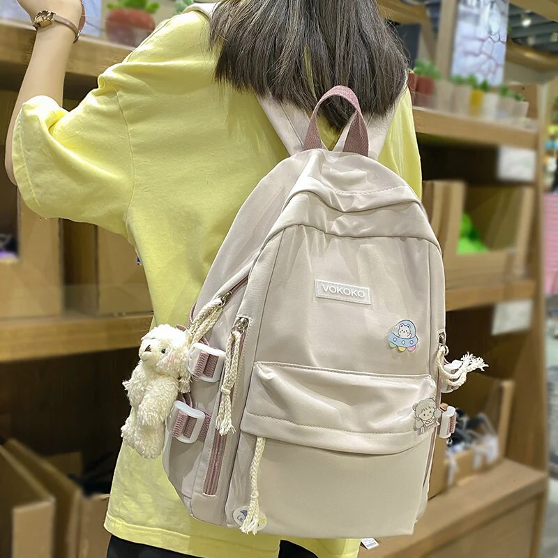 Back To School NEW Women Solid Color Nylon Backpack Bag School Book Backpack Girl Teenage Female Casual Travel Pink Large College Mochila Mujer - Deanwangkt
