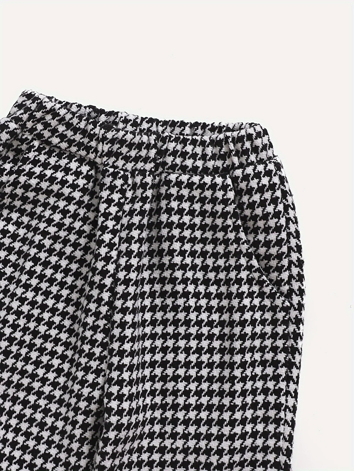 Elegant Houndstooth Pattern Outfits 2pcs Girls Long Sleeve Blaze With Bow Belt + Flare Pants Kids Gift Christmas - Deanwangkt