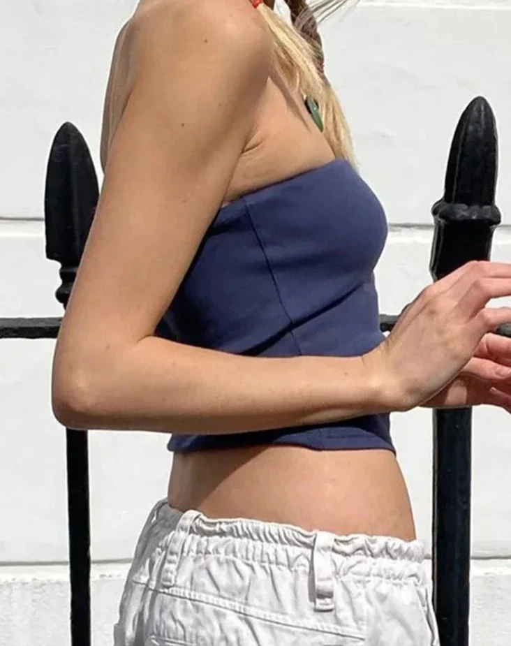 deanwangkt Strpless Sexy Tube Tops Women Skinny Summer Off Shoulder Blue Y2k 90s Sexi Crop Top Streetwear - Deanwangkt