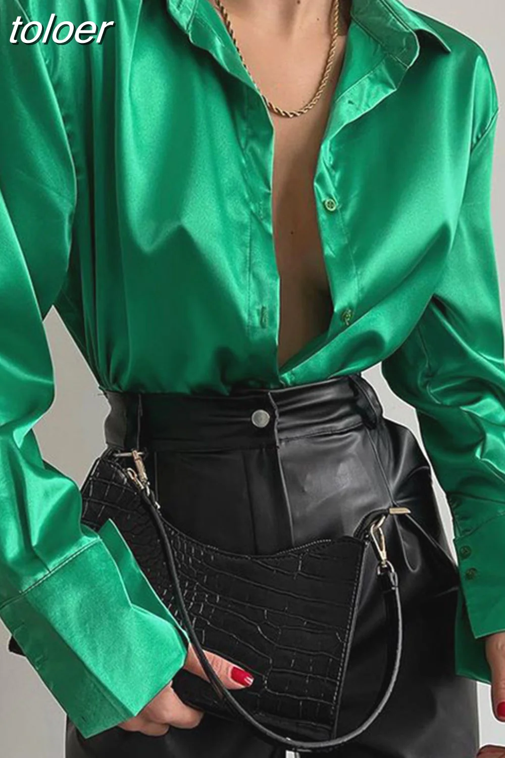 deanwangkt Long Sleeve Blouses Women Tops  Vintage Blue Green Silk Shirt Casual Loose Button Up Female Shirts Fashion Tops 18913 - Deanwangkt