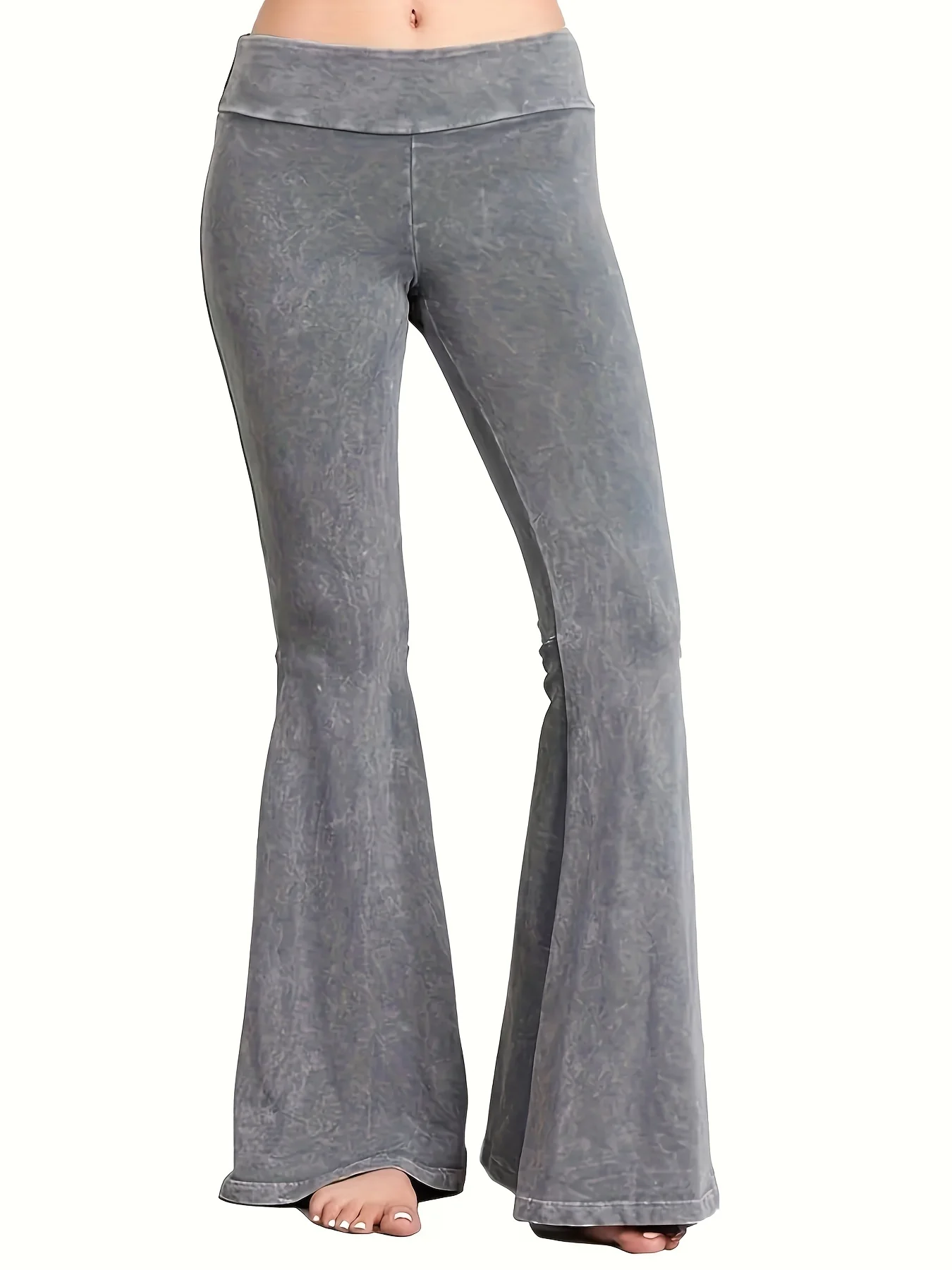 deanwangkt-1  Solid Flared Leg Pants, Casual High Waist Long Length Pants, Women's Clothing - Deanwangkt