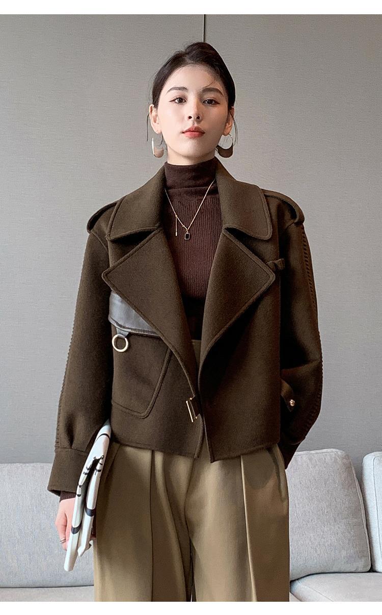 deanwangkt Women's Autumn Coat  Pockets Solid Loose Short Jackets Ladies Wool & Blends High Street Spring Woolen Coats for Women - Deanwangkt