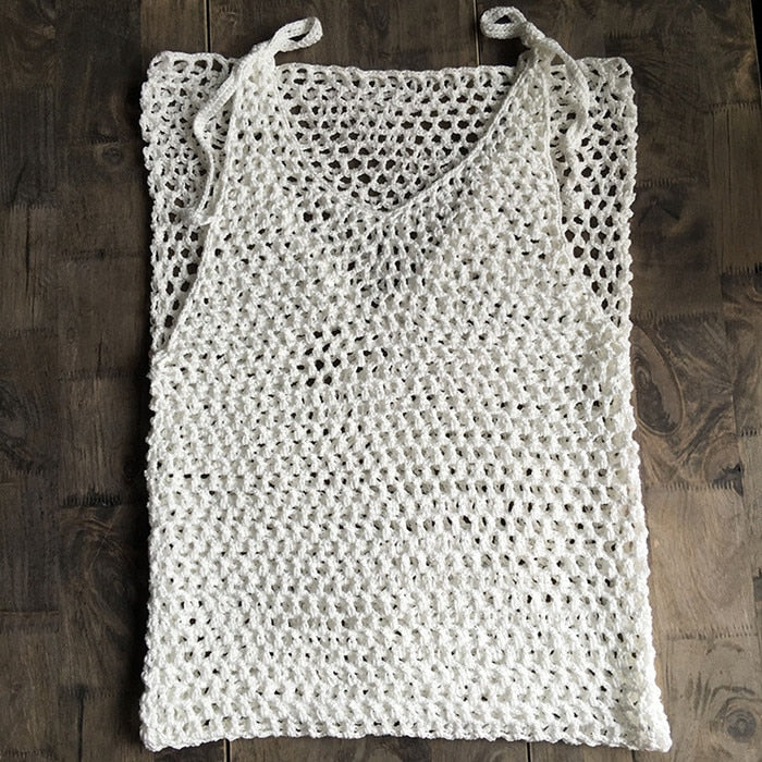 deanwangkt  Women Hand Knitting Net Bikini Cover up  Summer Backless Beachwear Pareo Sexy Beach Cover-up Hollow out Long Beach Dress - Deanwangkt