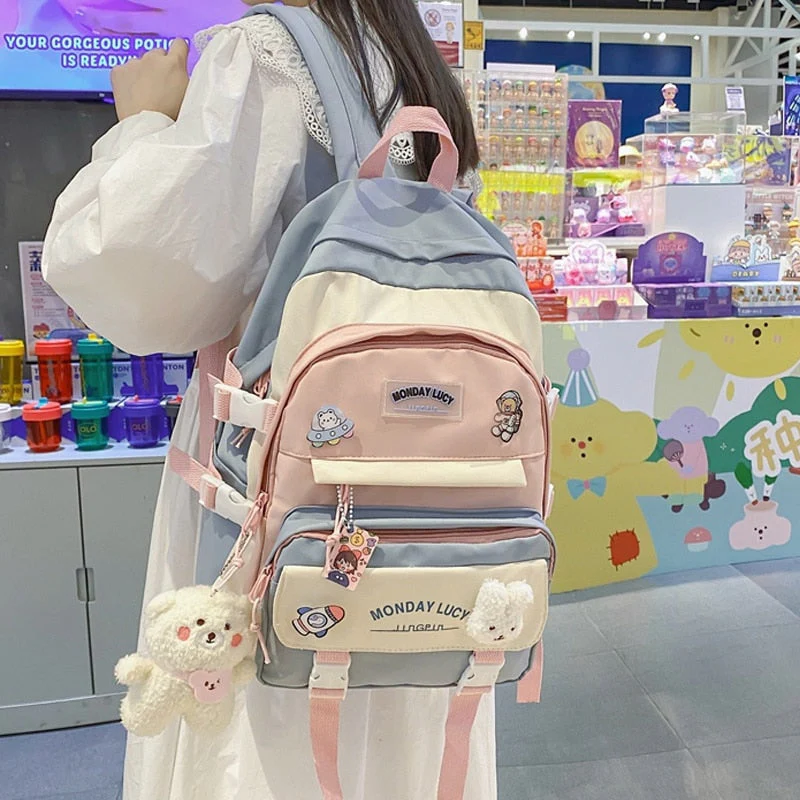 BACK TO SCHOOL   Fashion Kawaii Schoolbag for Teenage Waterproof Nylon Girls Bagpack Women Laptop Backpack Travel Bag Black Bookbag - Deanwangkt