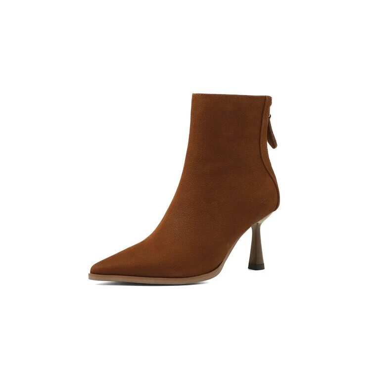 deanwangkt Autumn Boots    NEW Fall Shoes Women Pointed Toe High Heel Shoes Genuine Leather Shoes Thin Heel Ankle Boots for Women Zipper Modern Boots - Deanwangkt