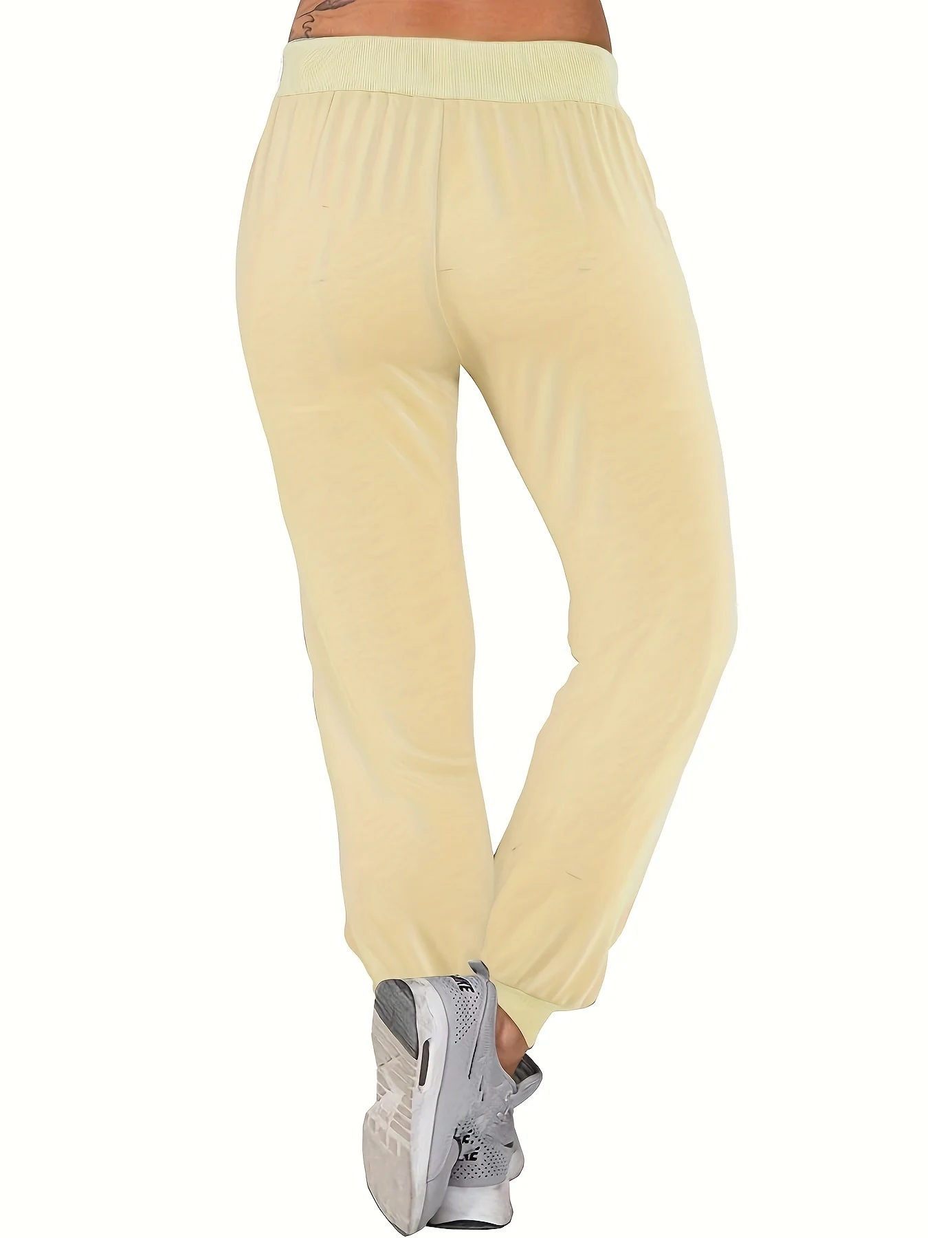 deanwangkt-1  Solid Tie Waist Pants, Casual Long Length Jogger Pants With Pockets For All Season, Women's Clothing - Deanwangkt