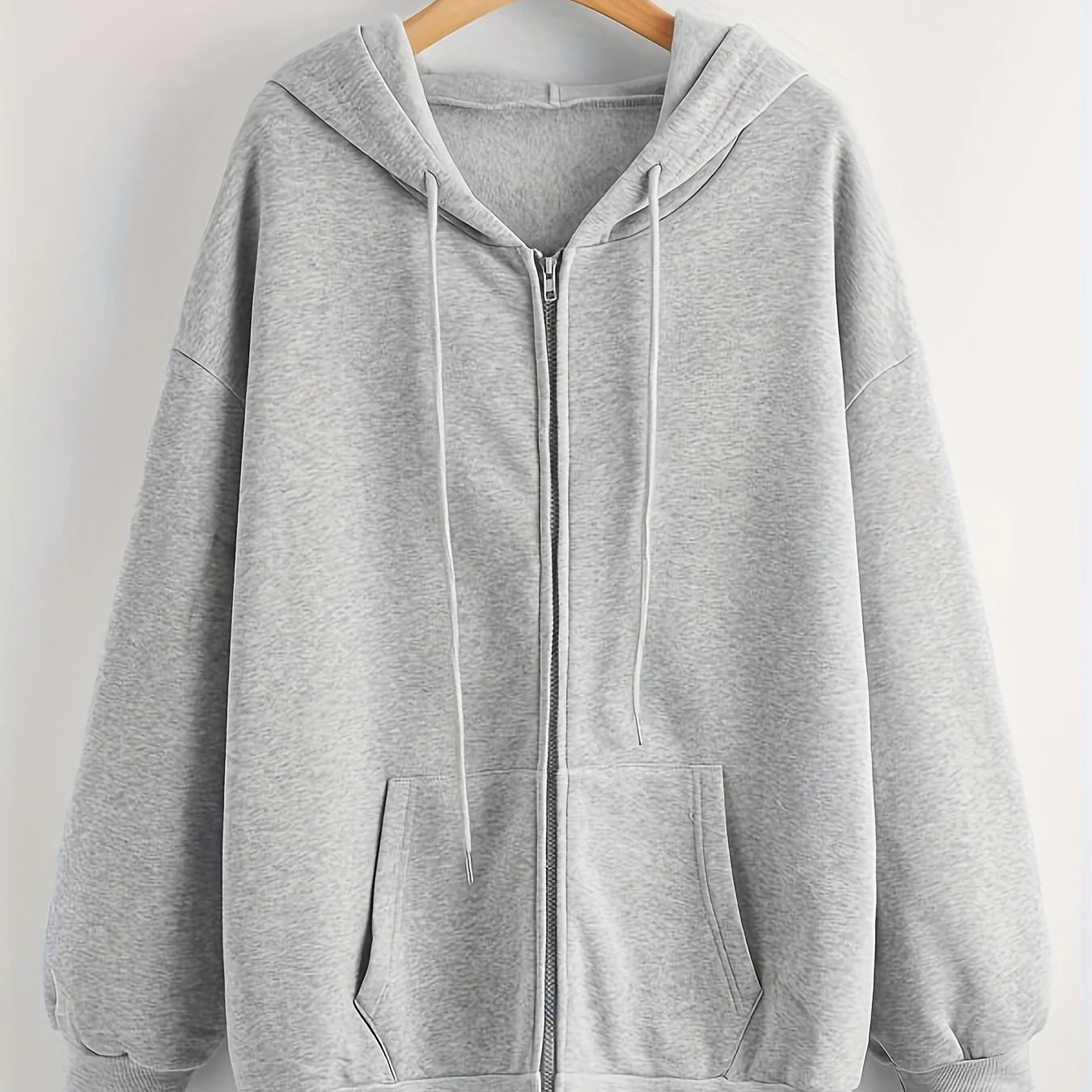 Hooded Casual Sports Fleece Sweatshirt, Solid Color Zipper Up Drawstring Hoodie, Women's Tops - Deanwangkt