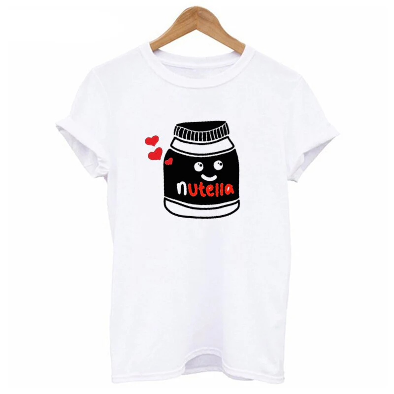 Wenkouban Funny New Couple Clothes Summer Tees Women T-Shirt Cotton Print Nutella T Shirt Women Tops Couple Harajuku T Shirts - Deanwangkt