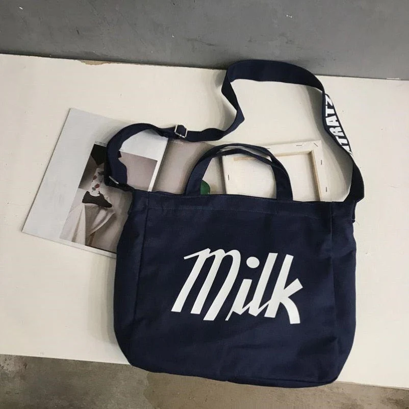 deanwangkt Soft Canvas Bag For Women&Men Unisex Big Messenger Bag Letter Print School Book Bag Crossbody bags New Casual Handbags Tote Bag - Deanwangkt