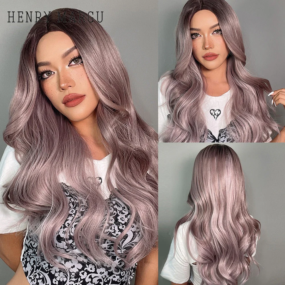Long Ombre Brown Light Ash Platinum Blonde Wavy Wigs Cosplay Party Synthetic Wig for Women High Temperature Fibre - Deanwangkt