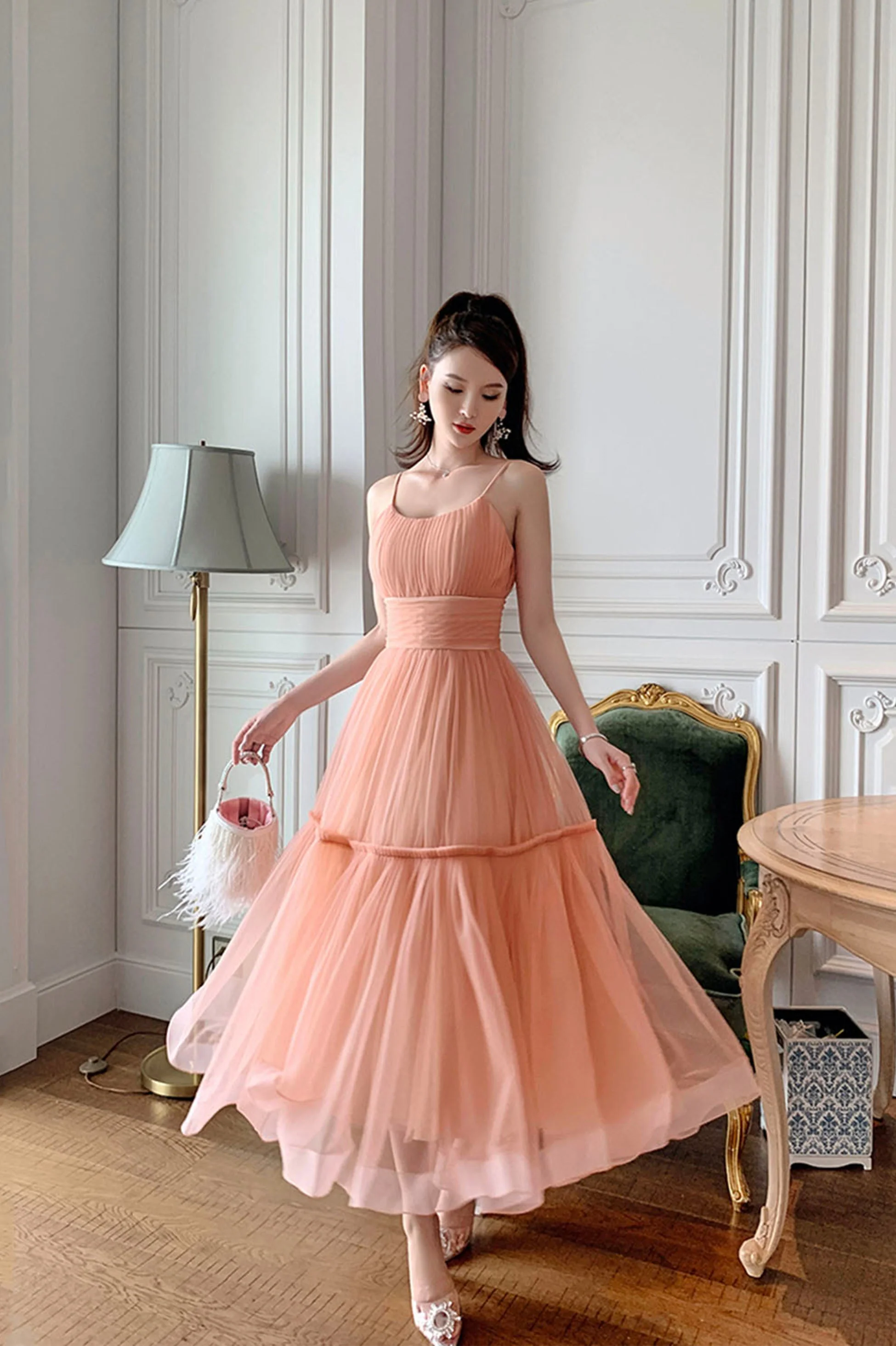 solvbao Cute Tulle Short A-Line Prom Dress, Spaghetti Strap Tulle Homecoming Dress - Deanwangkt