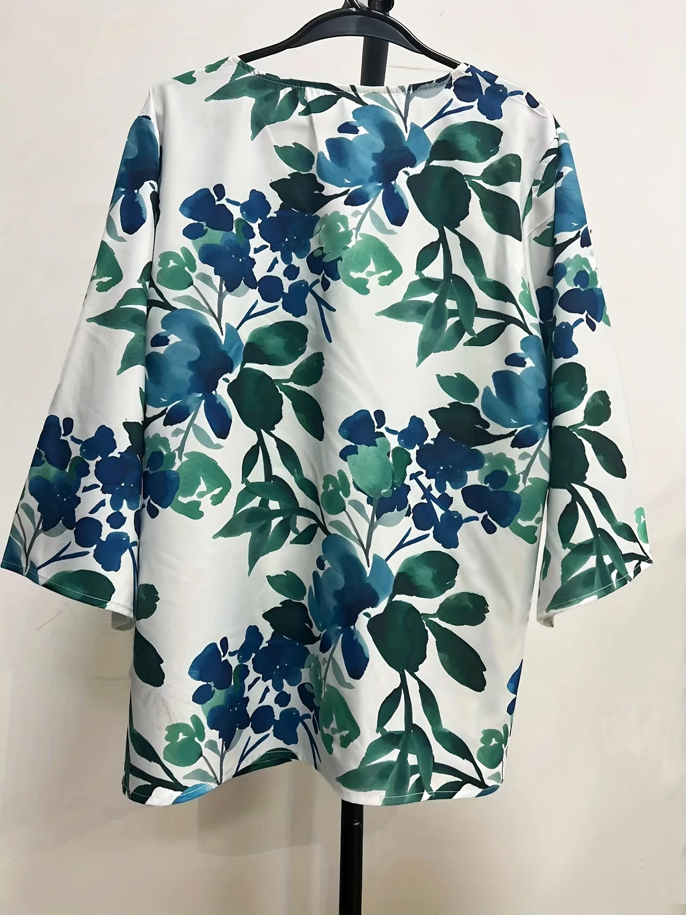 Plant Print Blouse, Casual V Neck Summer 3/4 Sleeve Blouse, Women's Clothing - Deanwangkt