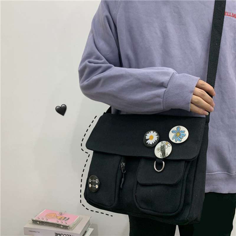 deanwangkt New Japanese High School Girls Canvas Bag Simple Large Capacity Crossbody Bags Women Multi-pockets Shoulder Bag Satchels Bolsos - Deanwangkt