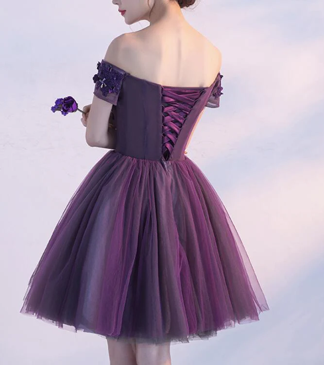 Solvbao Dark Purple Off Shoulder Knee Length Homecoming Dress , Lovely Formal Dress, Cute Party Dress - Deanwangkt
