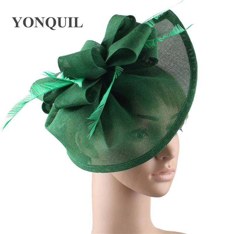 Vintage Big Derby Women Green Fascinators Hats Elegant Female Event Feather Headwear Race Hair Accessories Millinery Hats SYF66 - Deanwangkt