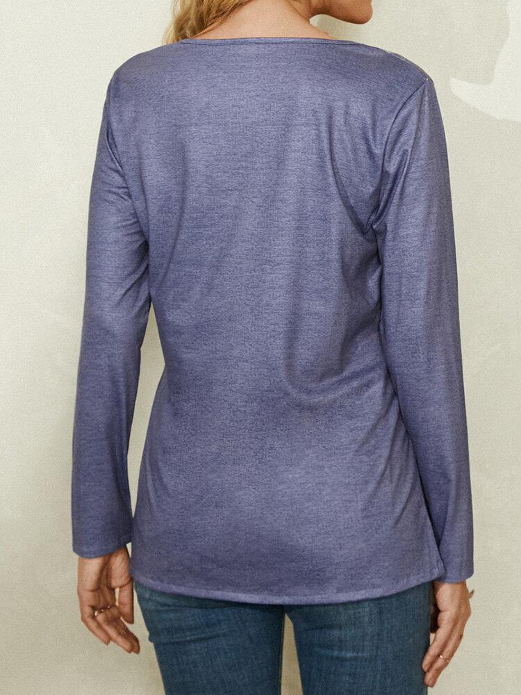 deanwangkt Calico Print O-neck Long Sleeve Irregular Hem Blouse For Women - Deanwangkt