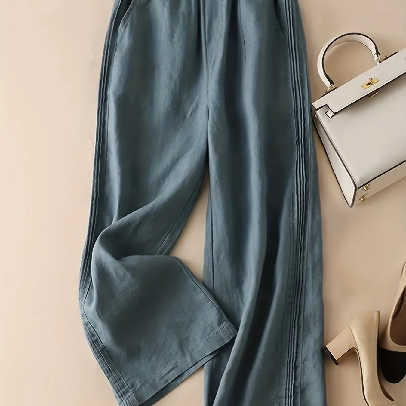 deanwangkt-1  Wide Leg Pants, Elastic Waist Loose Casual Pants For Spring & Summer, Women's Clothing - Deanwangkt