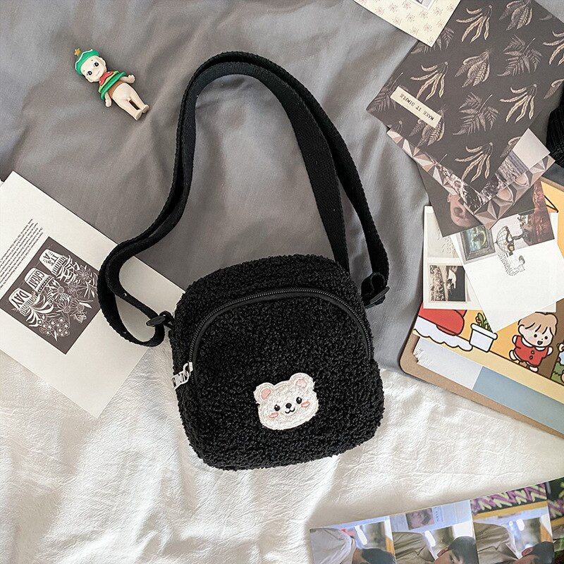 deanwangkt  Japanese Style Imitation Lamb Hair Bag For Women  Fashion Plush Small Crossbody Bags Flap Shoulder Bag Women Phone Bag Bolsa - Deanwangkt