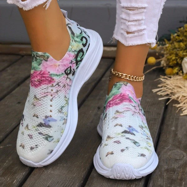 deanwangkt - White Casual Patchwork Printing Round Mesh Breathable Comfortable Out Door Shoes - Deanwangkt