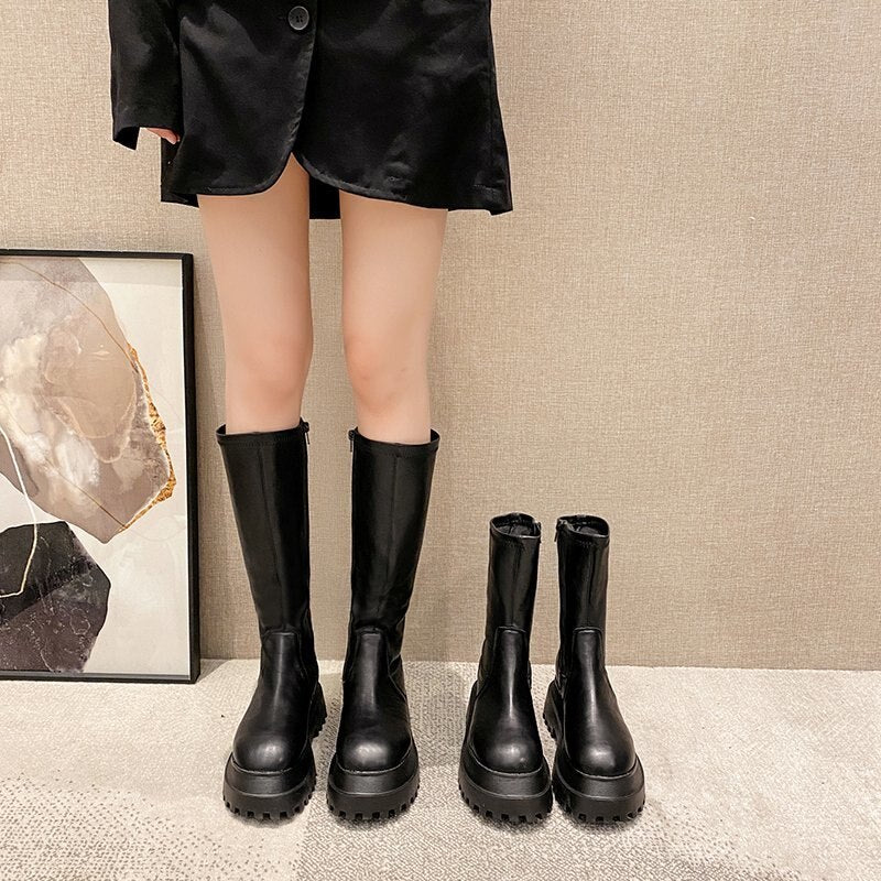 DEANWANGKT Christmas Gift  Fashion Women Boots Winter Heels Quality Long Comfort  Mujer Thigh High Boot Botas Mujer Zipper Knee-high Botas Para Mujer - Deanwangkt
