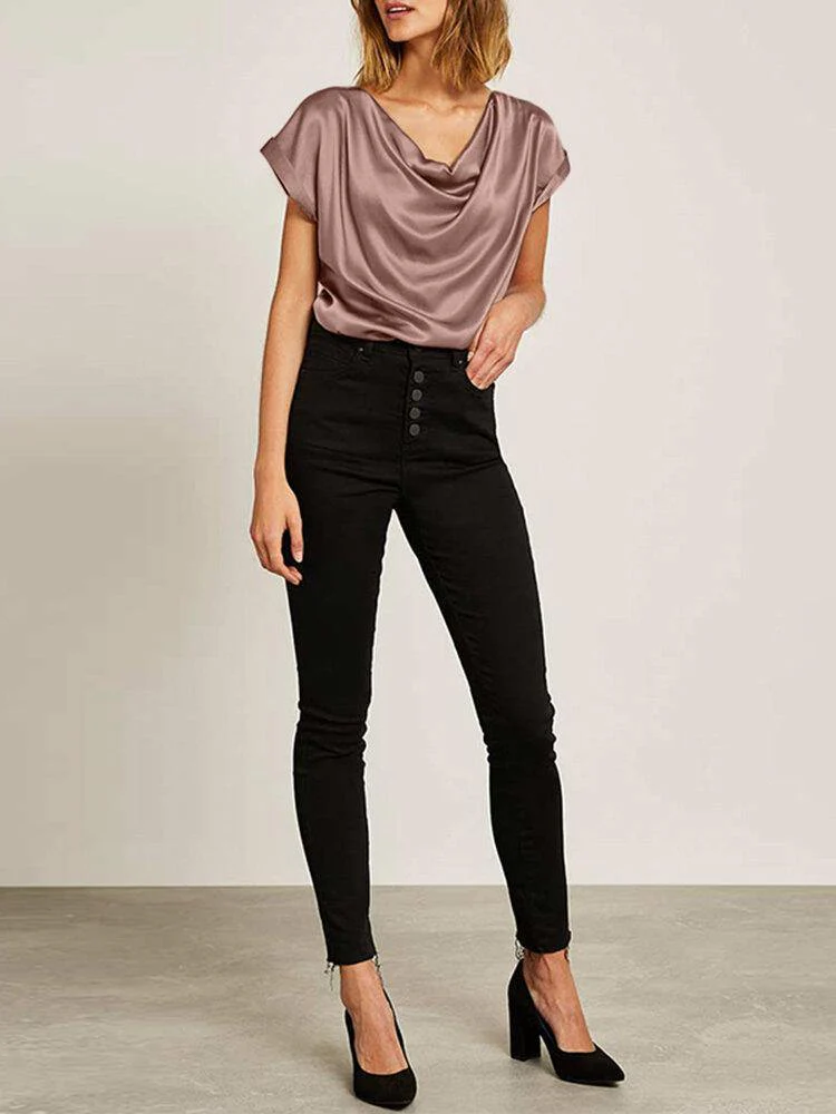 deanwangkt Daily Swing Collar Bat Short Sleeve Loose Shirt - Deanwangkt