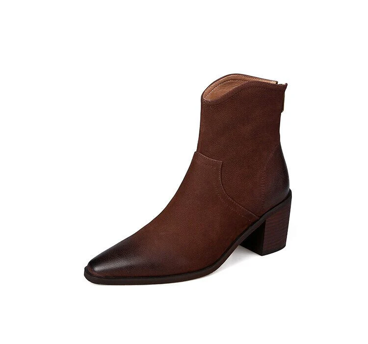 deanwangkt Autumn Shoes    NEW Fall/Winter Women Shoes Pointed Toe Chunky Heel Boots Genuine Leather Black Boots for Women Fashion Hight Heel Modern Boots - Deanwangkt