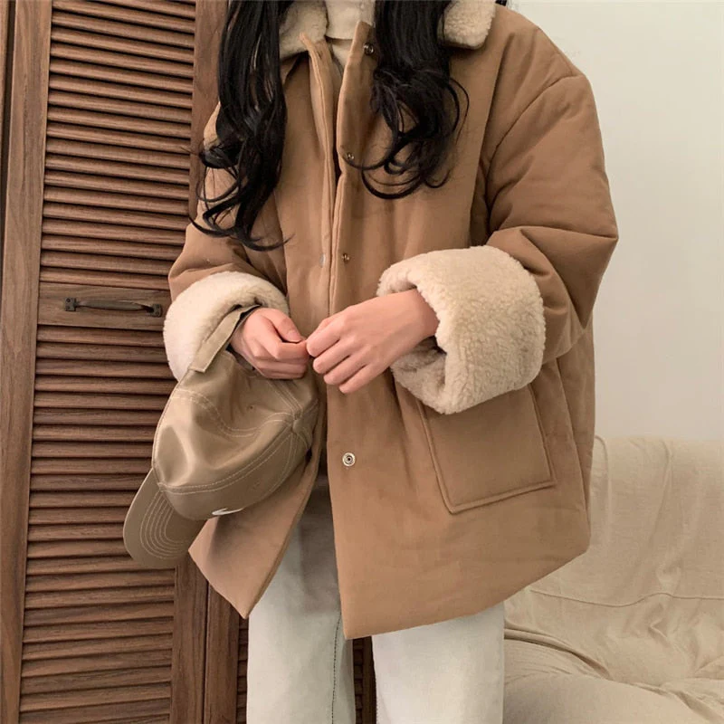 deanwangkt  Lambswool Retro Coats Fashion Thicken Elegant Warm Hot  Winter High Street New Casual All Match Loose Jackets - Deanwangkt