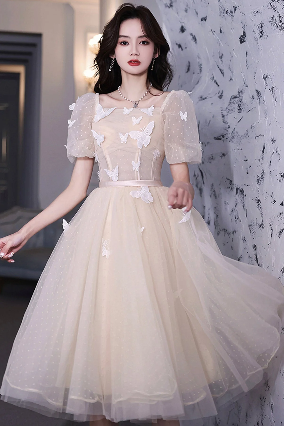 solvbao Champagne Lace Short Prom Dresses, A-Line Homecoming Dresses - Deanwangkt