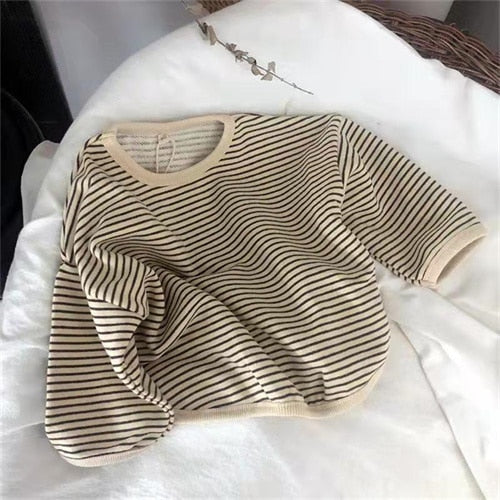 1-8T Cotton Children's Clothing Long Sleeve T-shirts Striped Baby Boy Girl Tops Casual Kids T-shirt Autumn Spring Tee - Deanwangkt