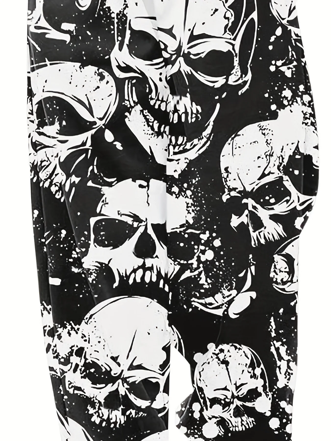 Plus Size Halloween Goth Pants, Women's Plus Allover Skull Print Elastic High Rise Slight Stretch Straight Leg Trousers - Deanwangkt