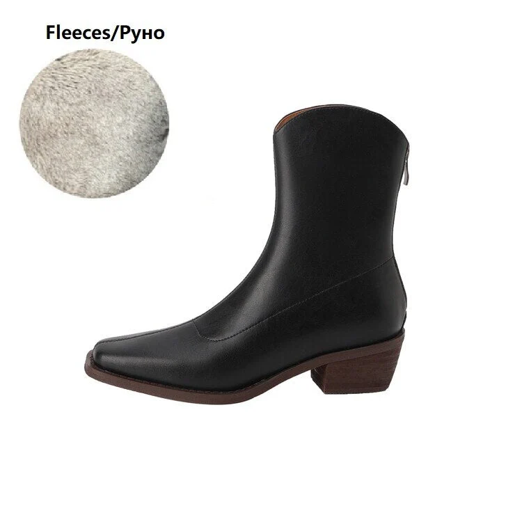 deanwangkt  fashion inspo   NEW Fashion Women Shoes Split Leather Boots Square Toe Chunky Heel Shoes Winter Zipper Western Boots Women Solid High Heel Boots - Deanwangkt