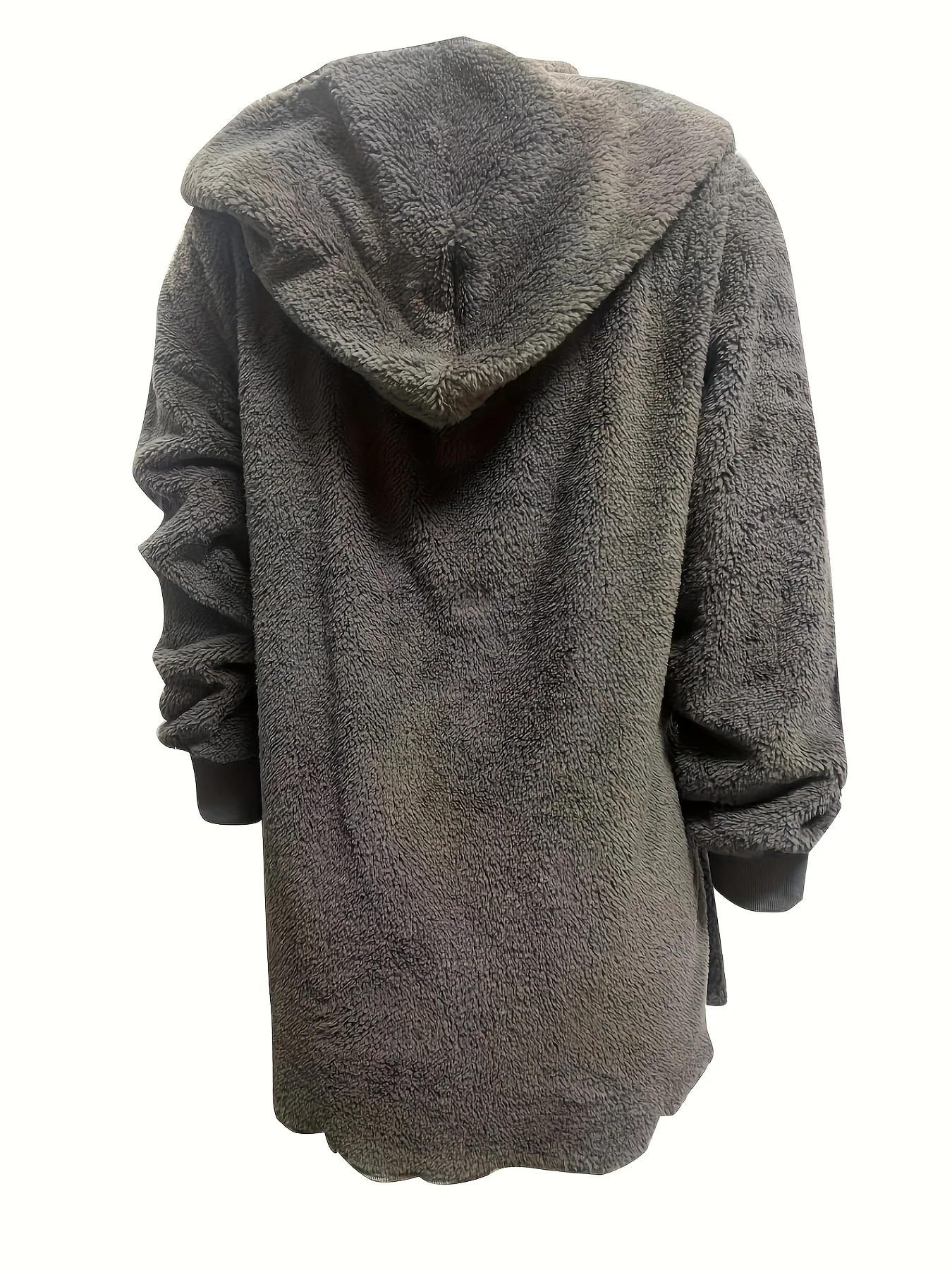 Open Front Hoodie Plush Coat, Long Sleeve Teddy Outerwear For Fall & Winter, Women's Clothing - Deanwangkt