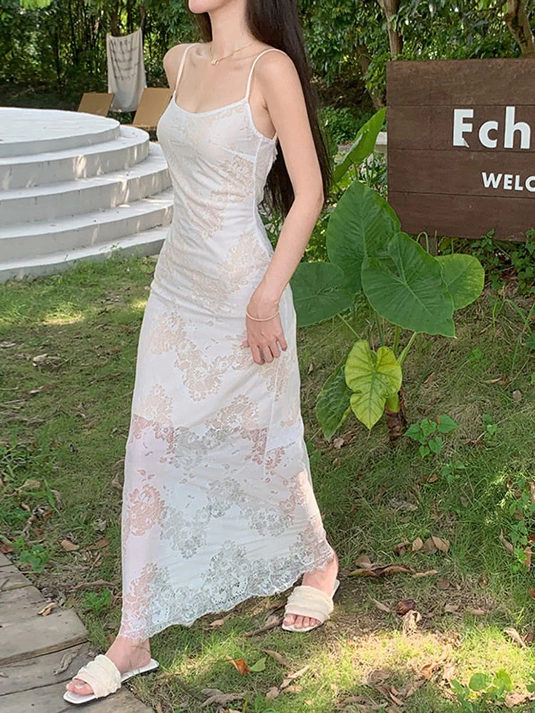 Joskka Floral Print Slip Midi Dress Women Bandage Sleeveless Chain Evening Chic Elegant And Pretty Women's Dresses Prom - Deanwangkt