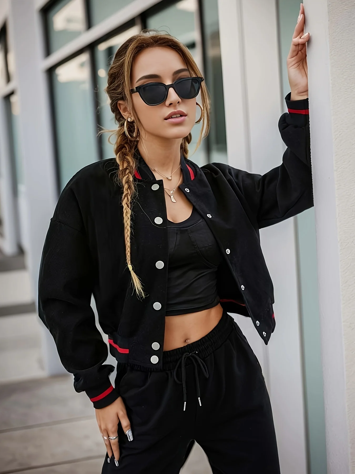 deanwangkt-1 Striped Bomber Jacket, Casual Button Front Long Sleeve Outerwear, Women's Clothing - Deanwangkt