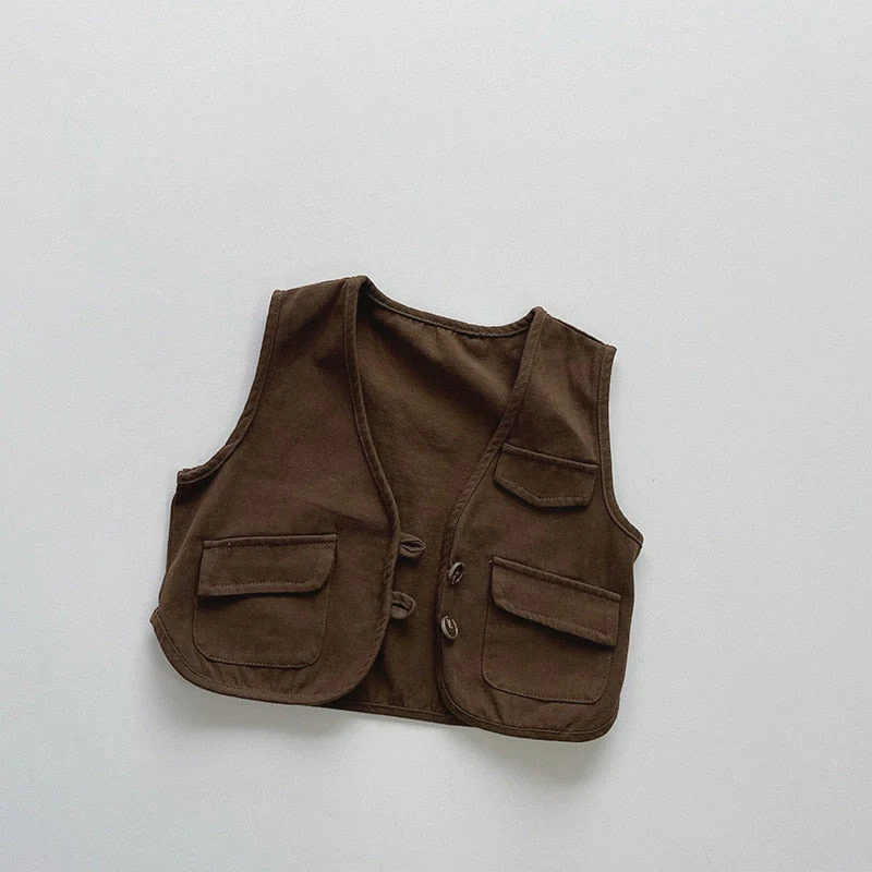 deanwangkt Autumn Boys and girls solid color all-match waistcoats Kids cotton casual Vest - Deanwangkt