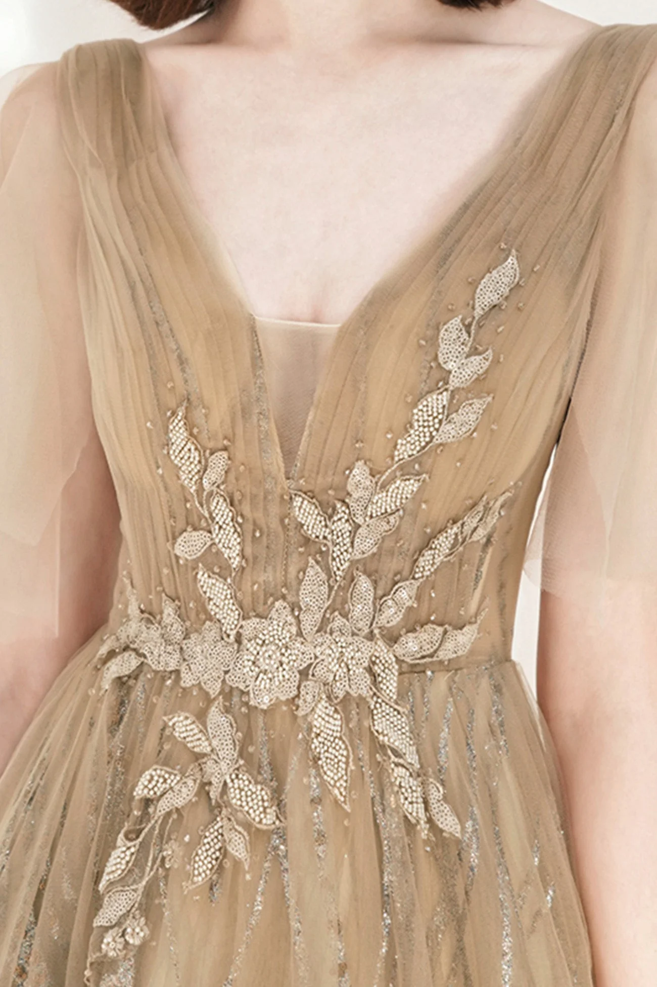 solvbao A-Line Tulle Beading Long Prom Dresses, V-Neck Evening Dresses - Deanwangkt