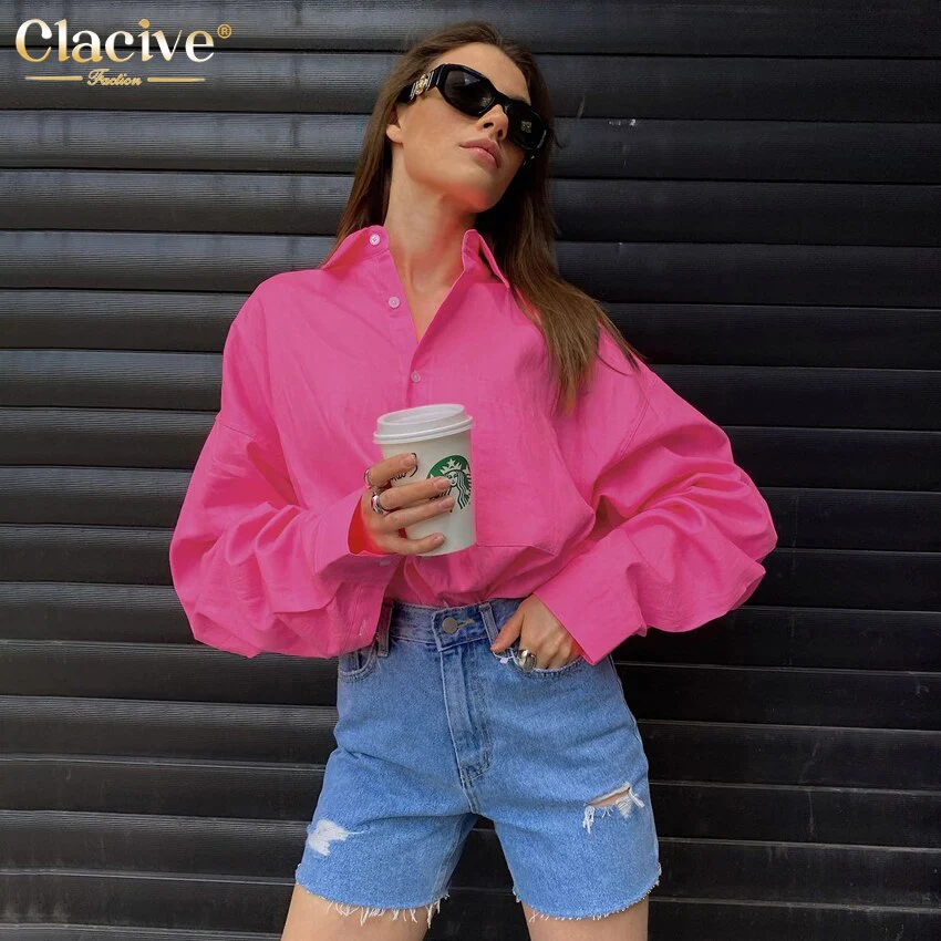 deanwangkt Autumn Loose Pink Office Women Shirt  Elegant Long Sleeve Fashion Blouses Cotton Streetwear Solid Shirts Top Female - Deanwangkt
