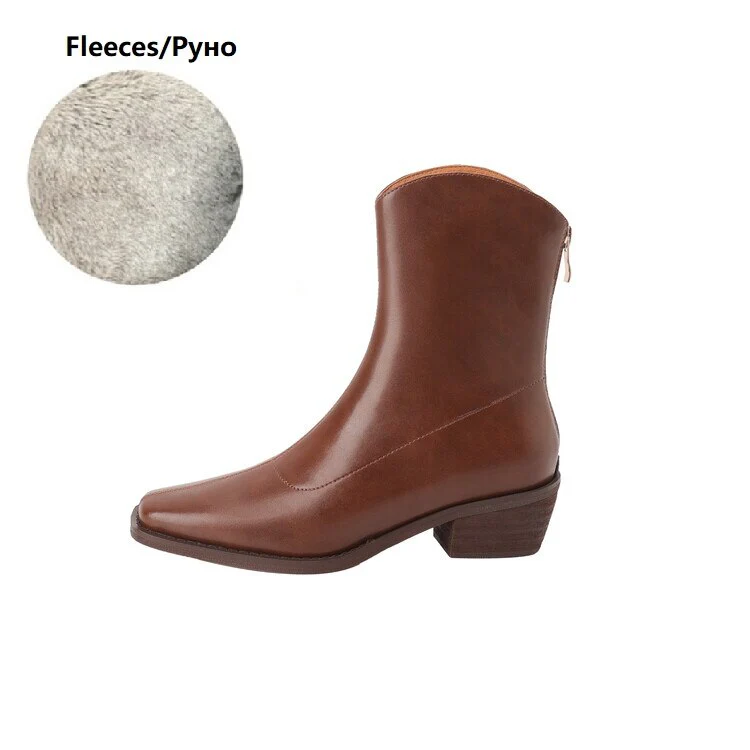 deanwangkt  fashion inspo   NEW Fashion Women Shoes Split Leather Boots Square Toe Chunky Heel Shoes Winter Zipper Western Boots Women Solid High Heel Boots - Deanwangkt