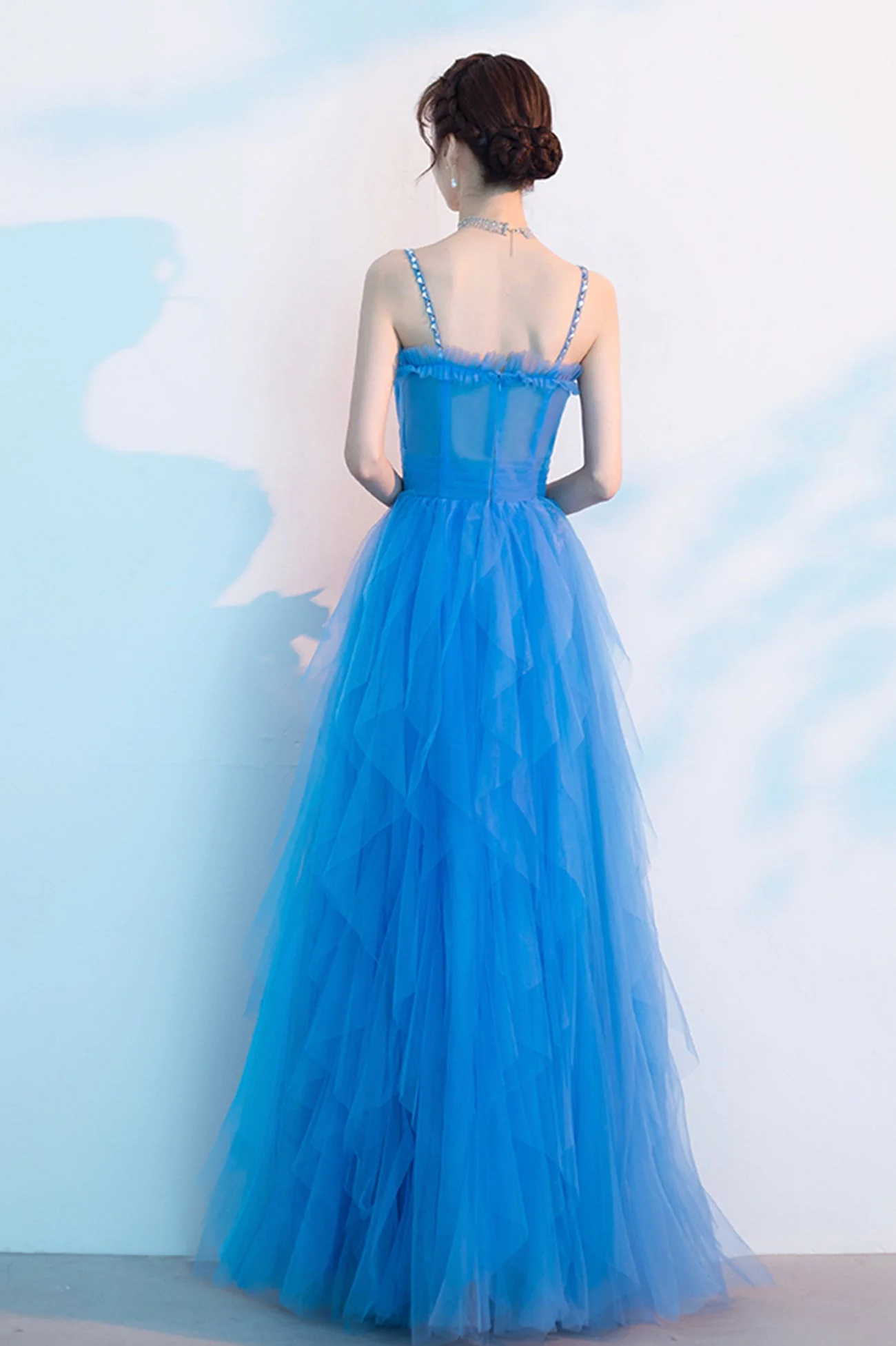 solvbao Blue Tulle Long Prom Dresses, A-Line Evening Dresses - Deanwangkt