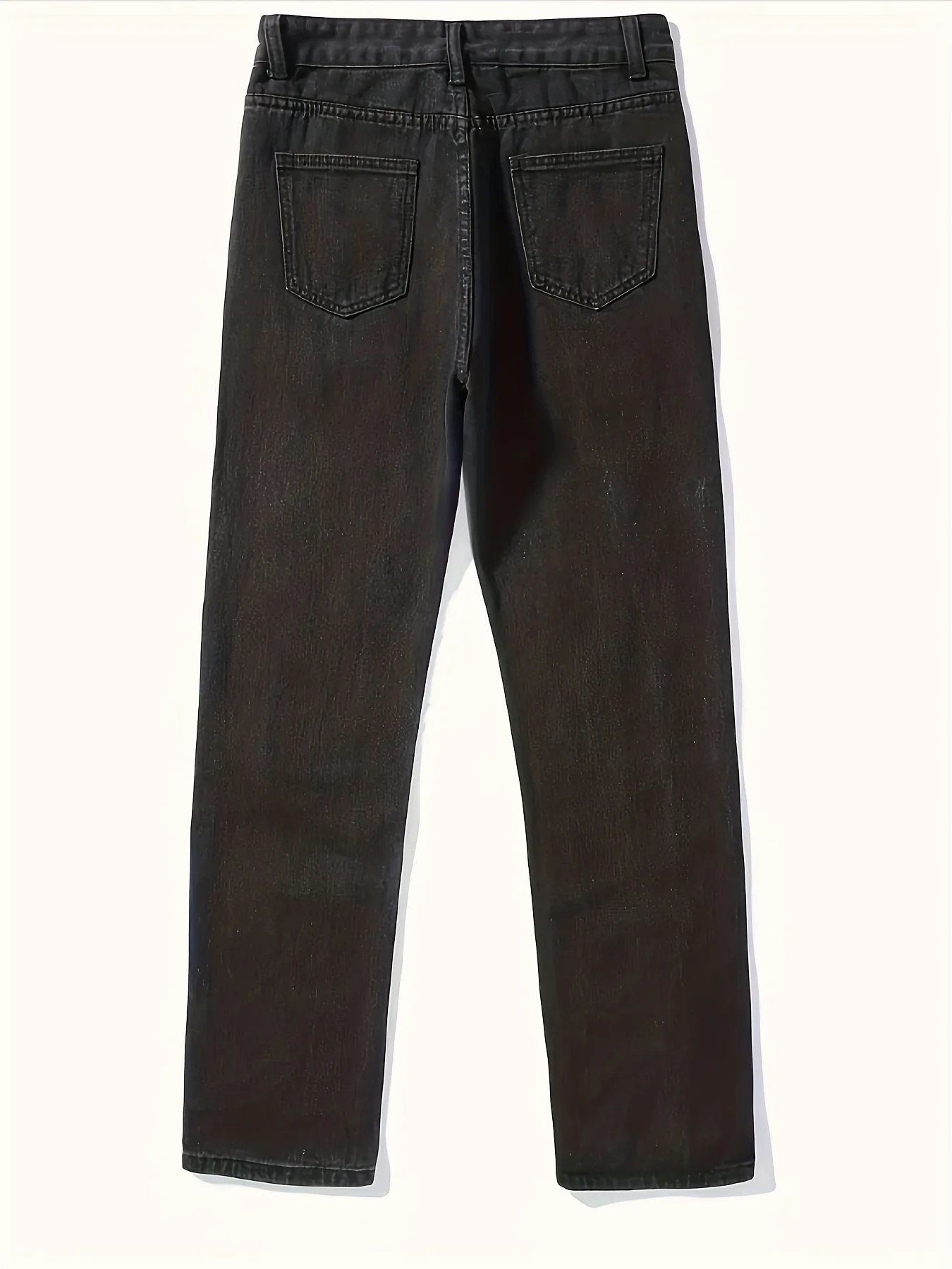 deanwangkt  Plain Ripped Holes Straight Jeans, Loose Fit Distressed Slant Pockets Denim Pants, Women's Denim Jeans & Clothing - Deanwangkt