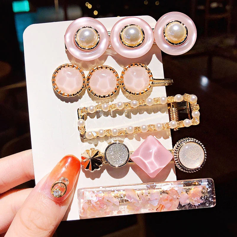 3/4/5pcs/Set Women Girls Elegant Full Pearls Geometric Hair Clips Sweet Hair Ornament Hairpin Barrette Headband Hair Accessories - Deanwangkt