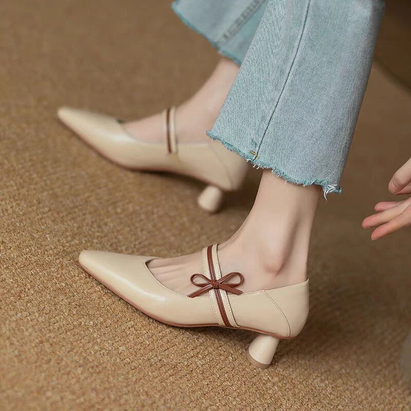 deanwangkt Shoes for Women New Bow Knot Thick with A Word with Summer Fashion Versatile Ladies Single Shoes Sandal - Deanwangkt