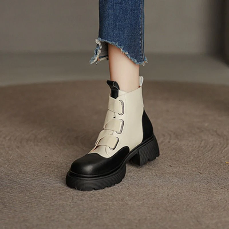 deanwangkt Winter Women Platform Ankle Chelsea Boots New Mid Heels Shoes Chunky Motorcycle Boots Party Designer Gladiator Pumps - Deanwangkt