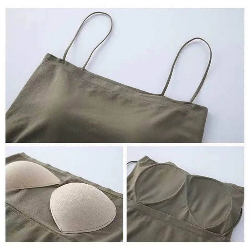 deanwangkt Sexy Crop Top Women Spaghetti Strap Tank Tops Summer Sleeveless Cami Tube Top Basic Solid Camisole Cotton Bustier Soft Bra Vest - Deanwangkt